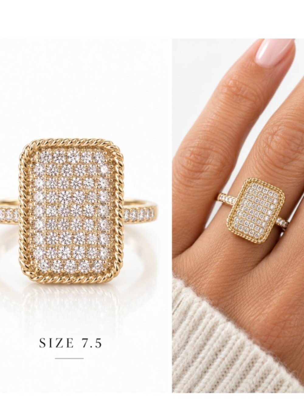 NEW Elegant HIGH END 18k Plated Gold and FAUX Diamonds Ring Size 7.5 (#5) GIFT